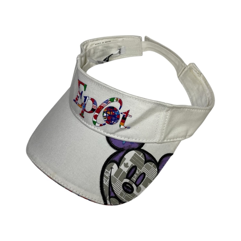 Disney‎ Epcot World Showcase Sun Visor One Size White Adjustable Mickey Flags